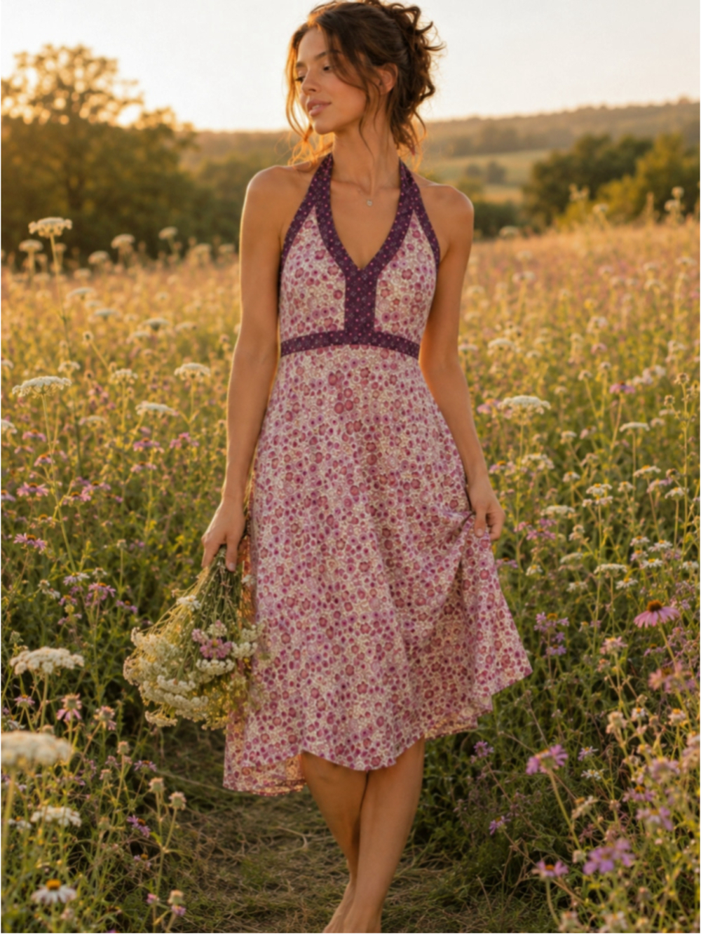 Gap Vintage Y2K Floral Boho Halter Dress Sz 10 Cottagecore